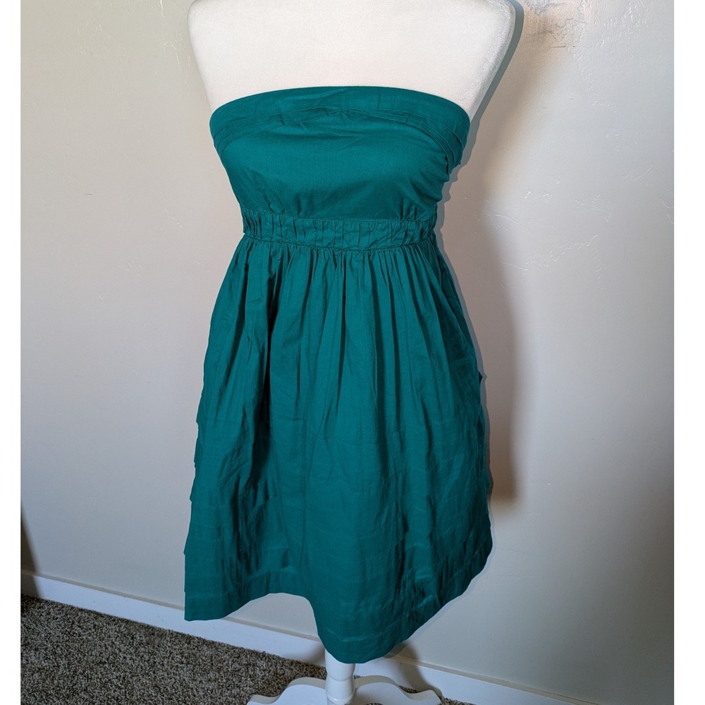 Maeve Strapless Mini Dress Womens‎ Sz 2 Smocked Teal Lined Summer Party Sundress